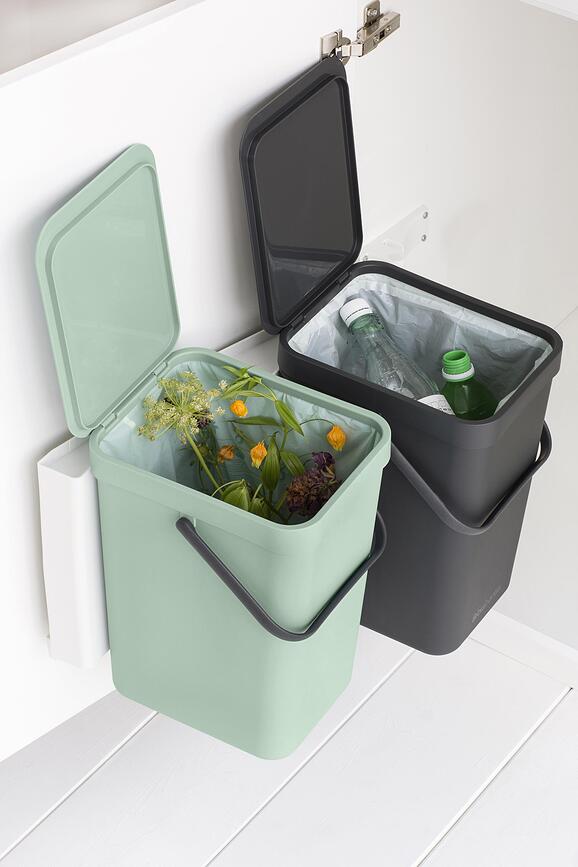 Sort & Go Κάδος Ανακύκλωσης διπλός, για ντουλάπι, 2 x 12 L, γκρι και πράσινο νεφρίτη