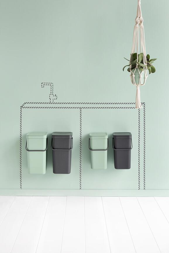 Sort & Go Κάδος Ανακύκλωσης διπλός, για ντουλάπι, 2 x 12 L, γκρι και πράσινο νεφρίτη