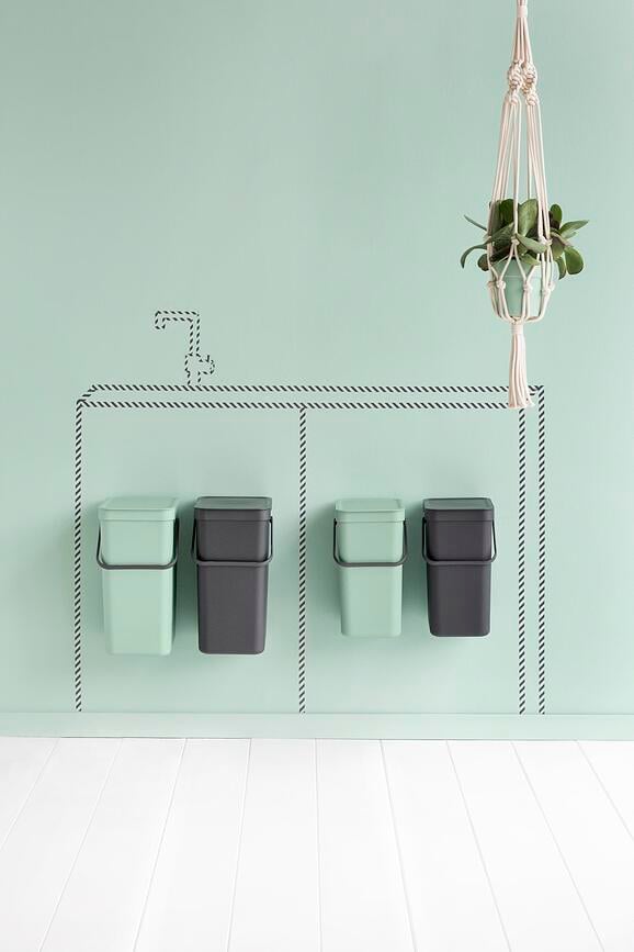 Sort & Go Koš za Otpad za razvrstavanje dvostruki 2 x 12 l sivi žad zeleni za ormarić