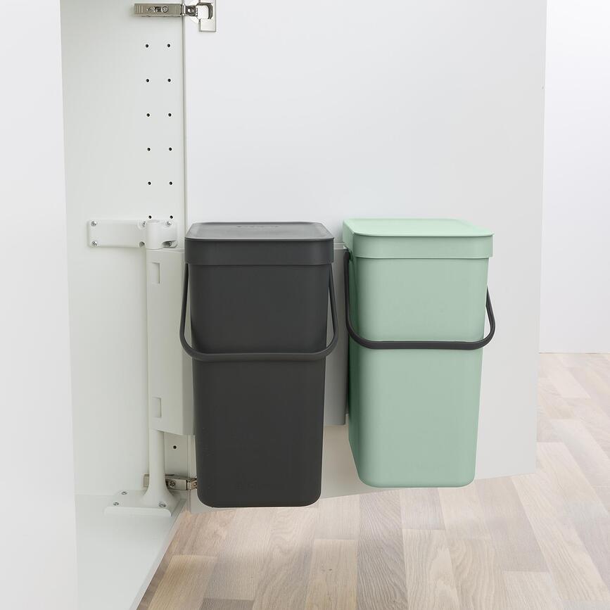 Sort & Go Poubelle de Tri double pour meuble, 2 x 12 L, gris et vert jade
