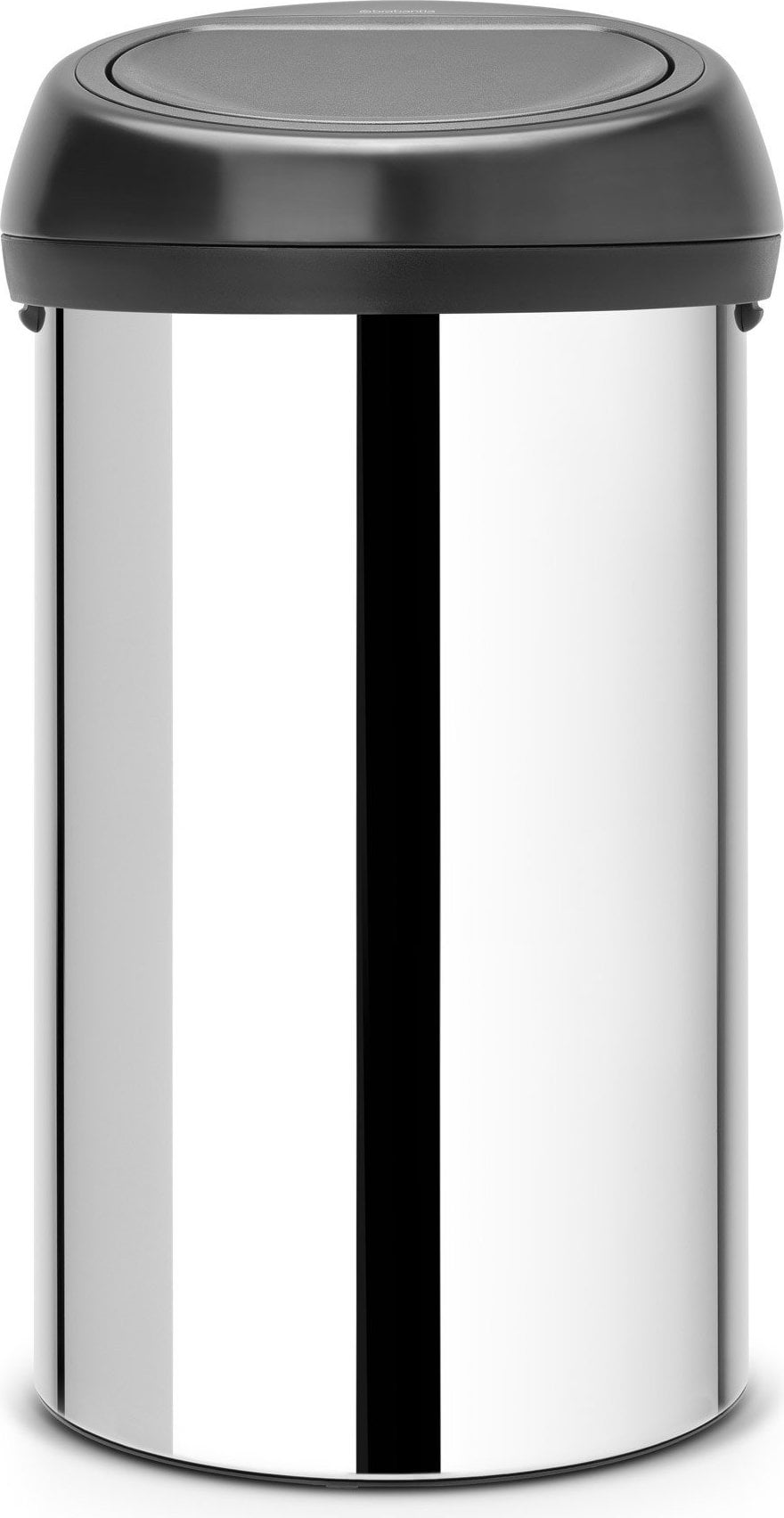 Touch Bin Mülleimer 60 l polierter Stahl mit schwarzem Deckel