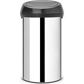 Touch Bin Trashcan 60 l polished steel with black lid