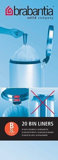 Brabantia Sacs Poubelle B, 5 L, Lot de 20