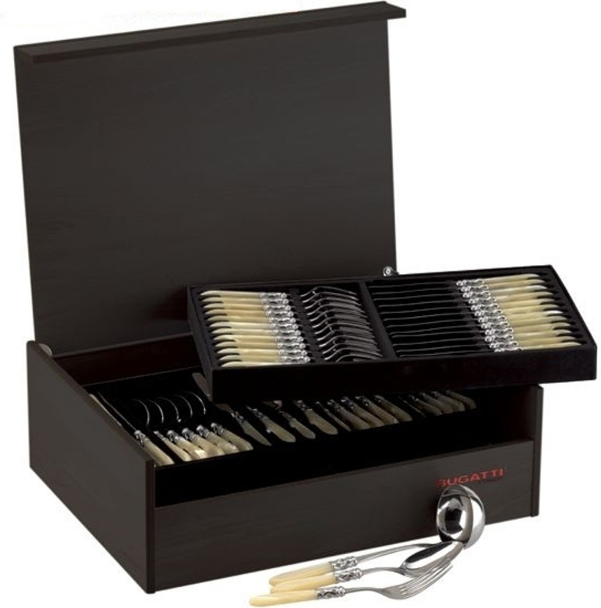 Aladdin Cutlery Set, mother-of-pearl silver, in a wooden box, 24-piece set