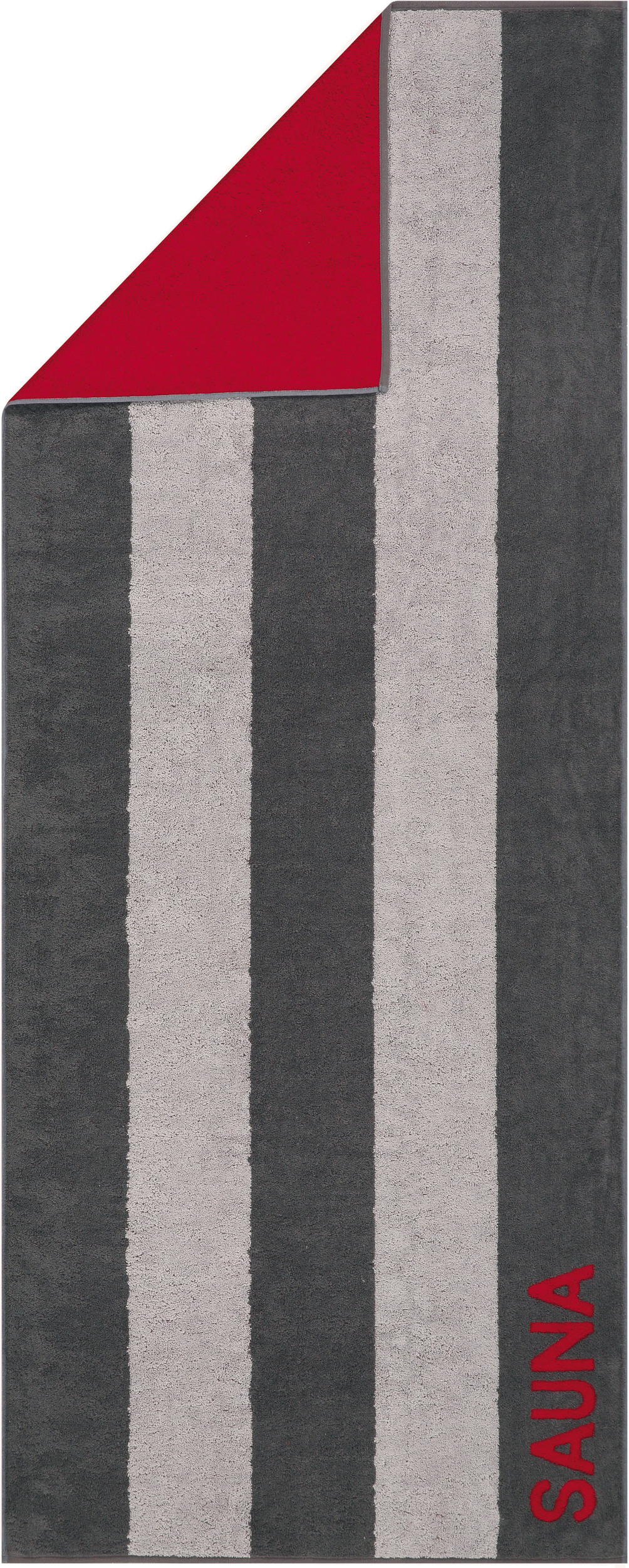Sauna Handtuch 80 x 200 cm mit Streifen Anthrazit-Rot
