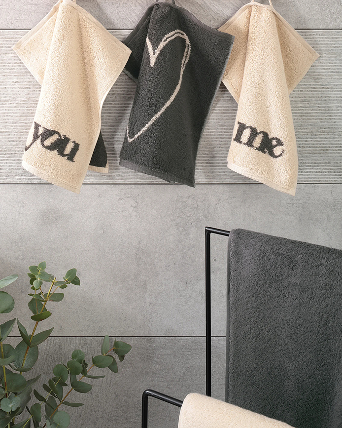 Serviettes Heart Beats You&Me 30 x 30 cm, beige-gris, lot de 3
