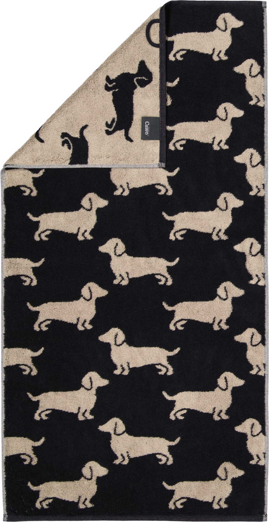 WE LOVE DOGS Gästehandtuch 30 x 50 cm, schwarz-beige
