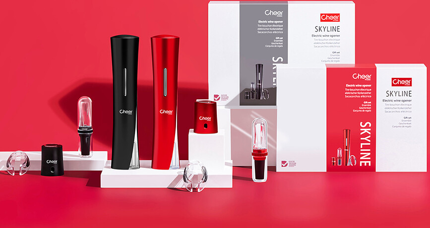 Set de Accesorios para Vino Skyline, rojo, 4 piezas