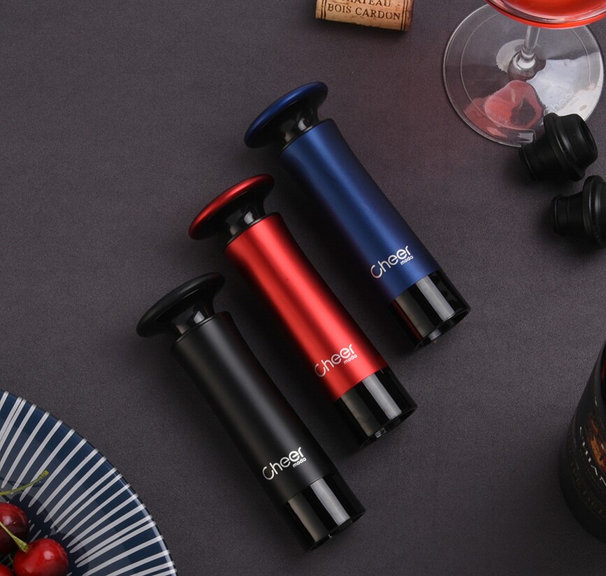 Treeplet Pompe à Vin sous vide avec bouchons, rouge, Set 5 pièces