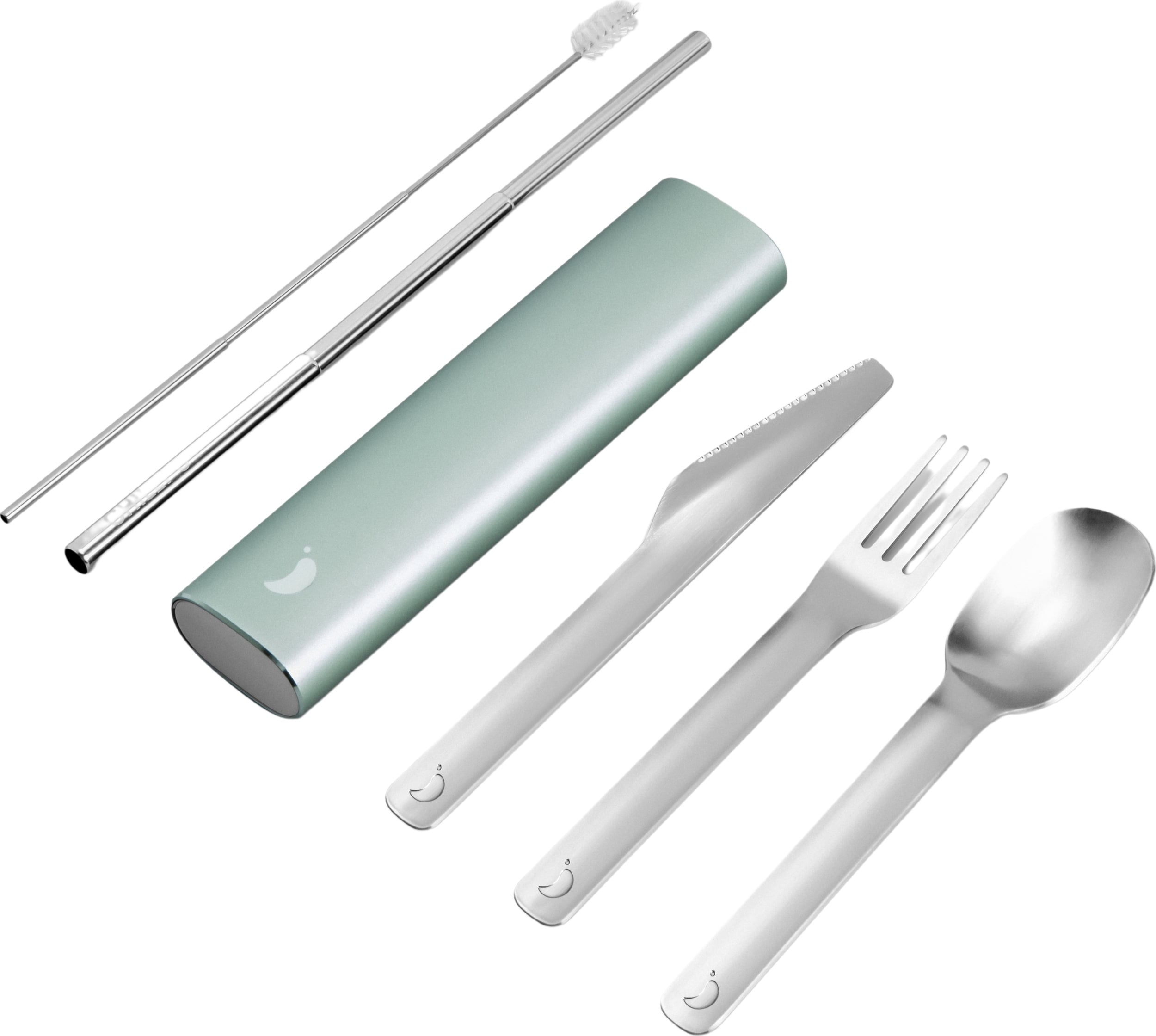 Chilly's Bottles Besteck-Set mit Strohhalm und Reinigungsbürste, grünes Etui, 6-teilig