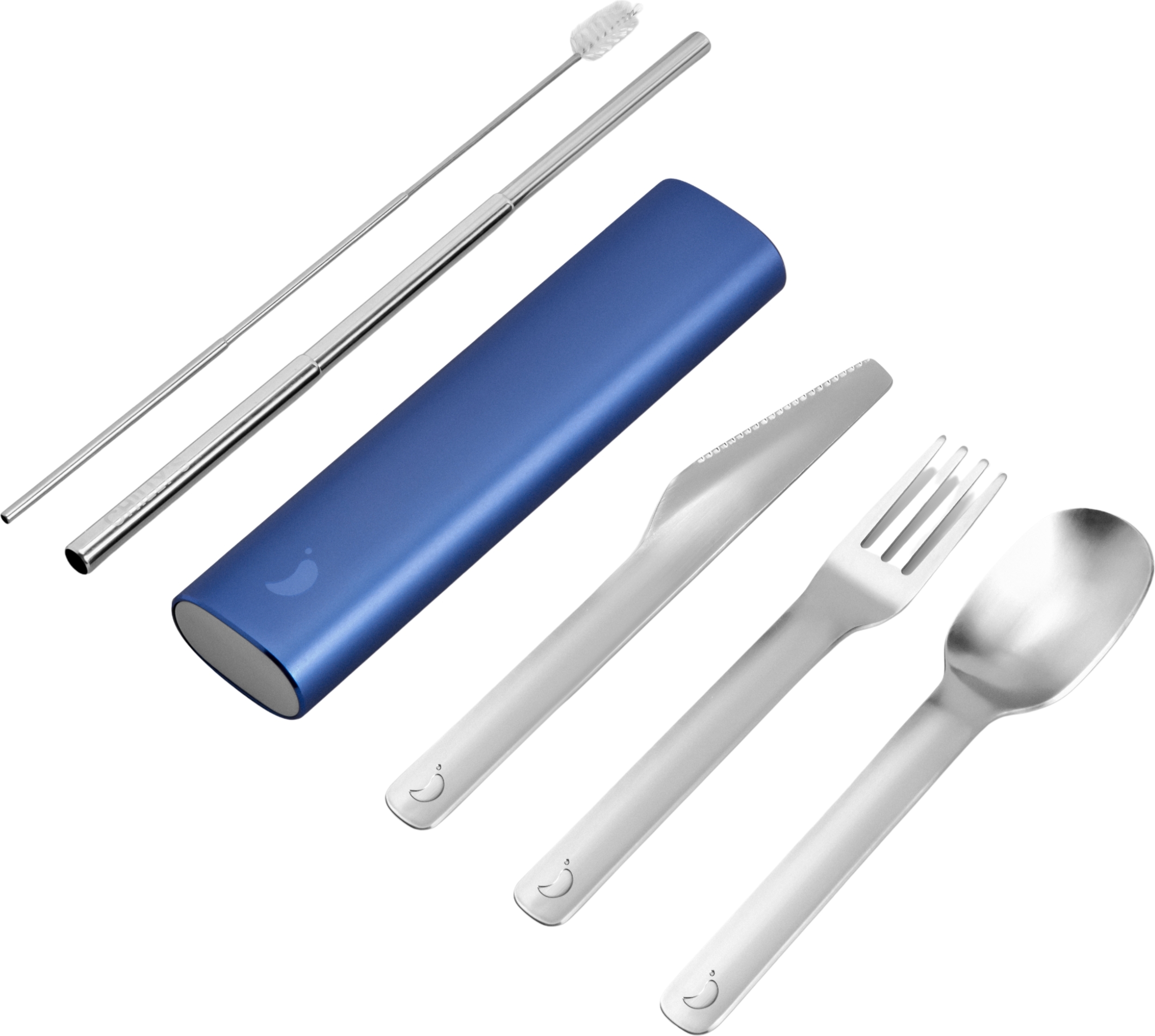 Chilly's Bottles Besteck-Set mit Strohhalm und Reinigungsbürste, im blauen Etui, 6 tlg.