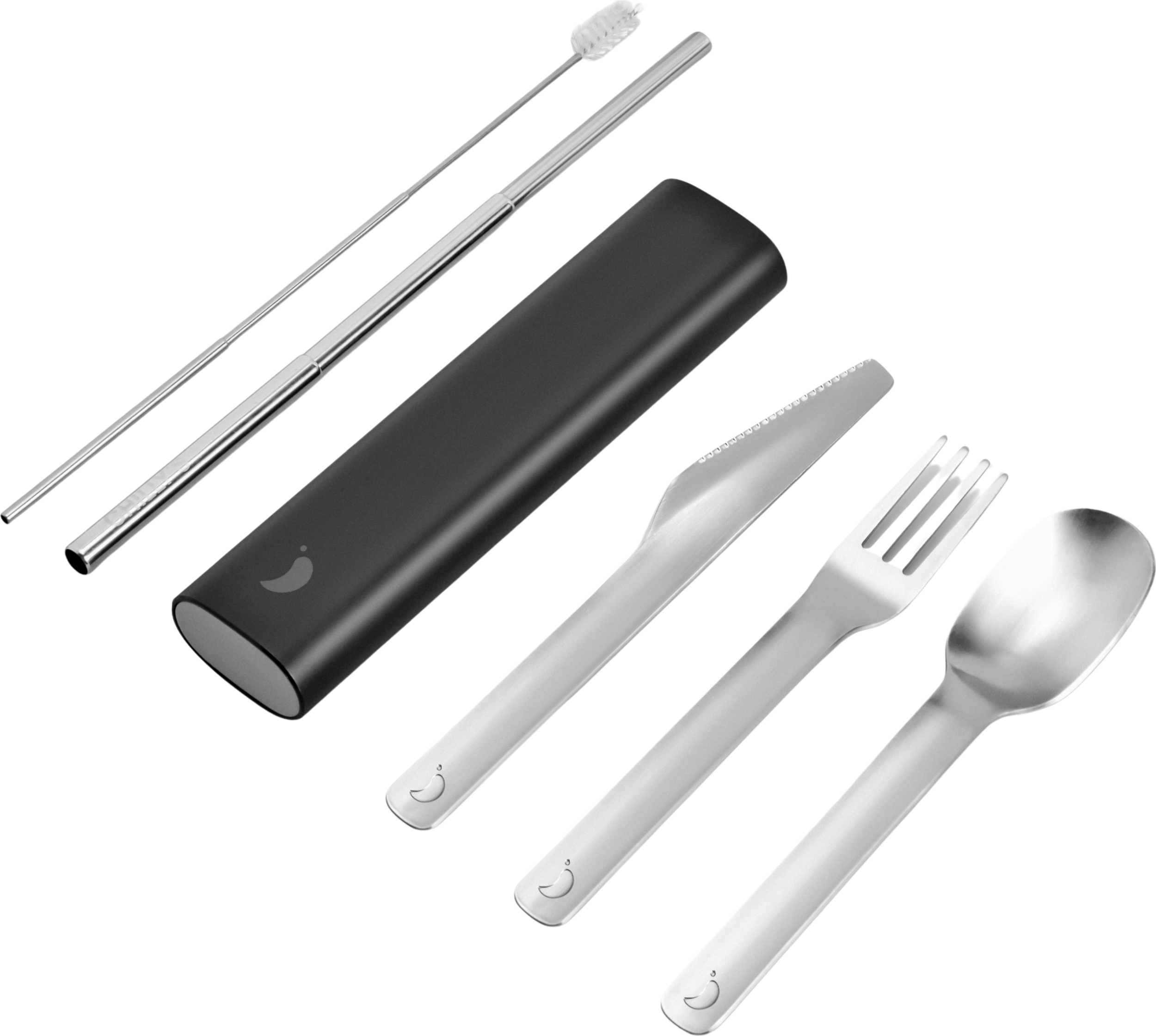 Chilly's Bottles Besteck-Set mit Strohhalm und Reinigungsbürste, schwarzes Etui, 6-teilig
