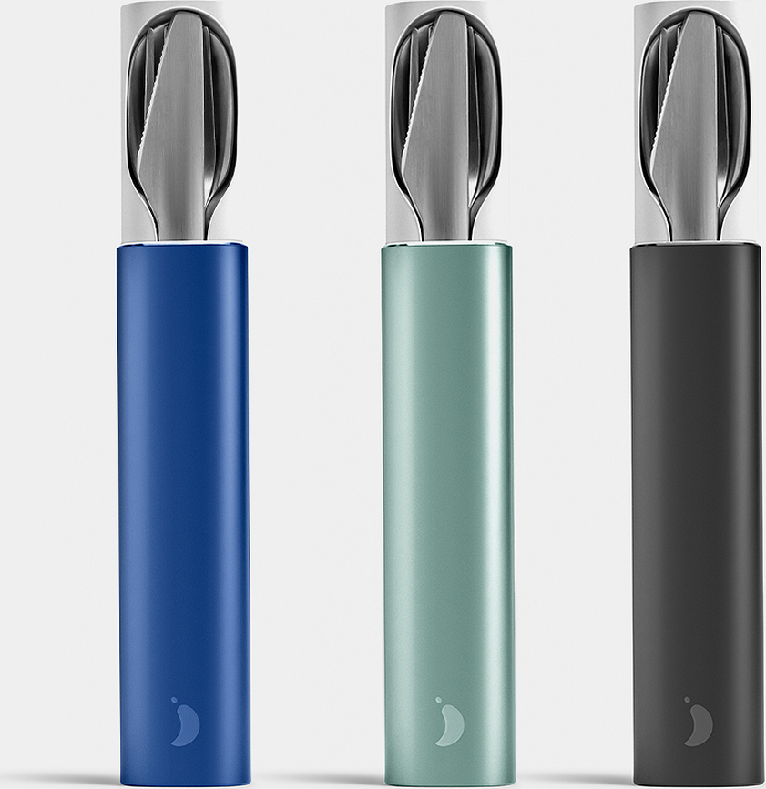 Chilly's Bottles Pribor za Jelo putni sa slamkom i četkicom za čišćenje u plavoj futroli Set od 6 dijelova