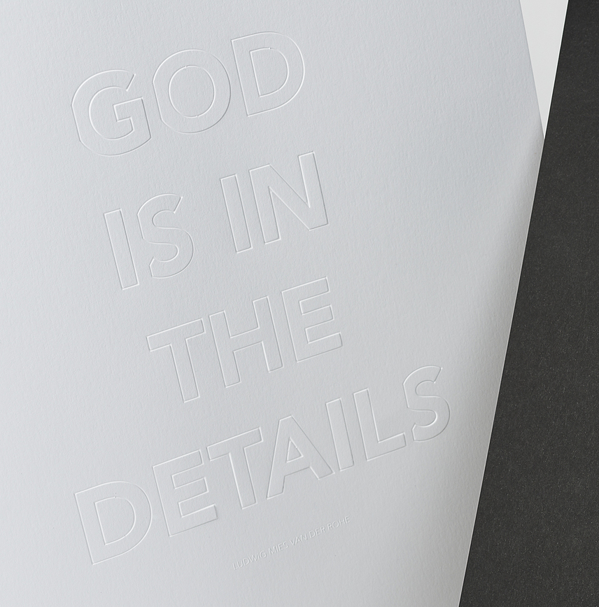 Póster God is in the Details, 30 x 40 cm, blanco