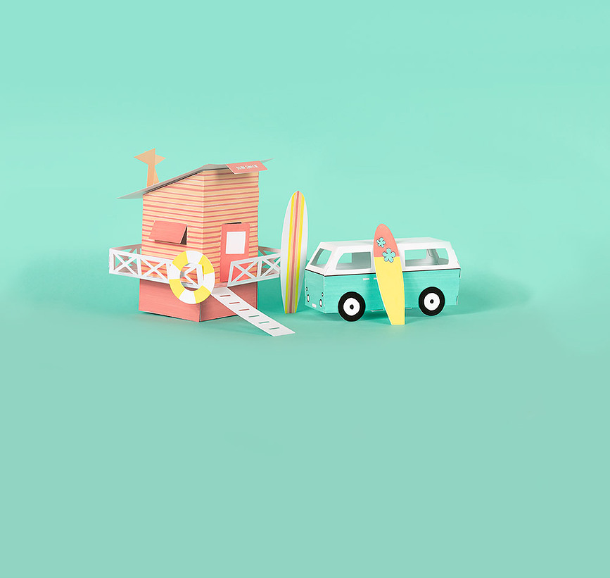 Kit de manualidades de papel para construir y colorear, modelo Kawaii Shop