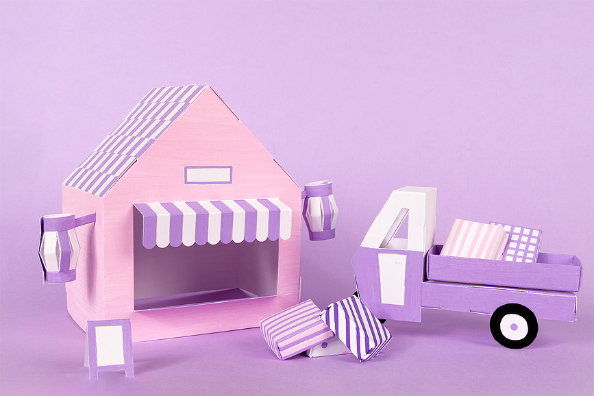 Kawaii Shop Set za ustvarjanje, model trgovine, za sestavljanje in barvanje, papir