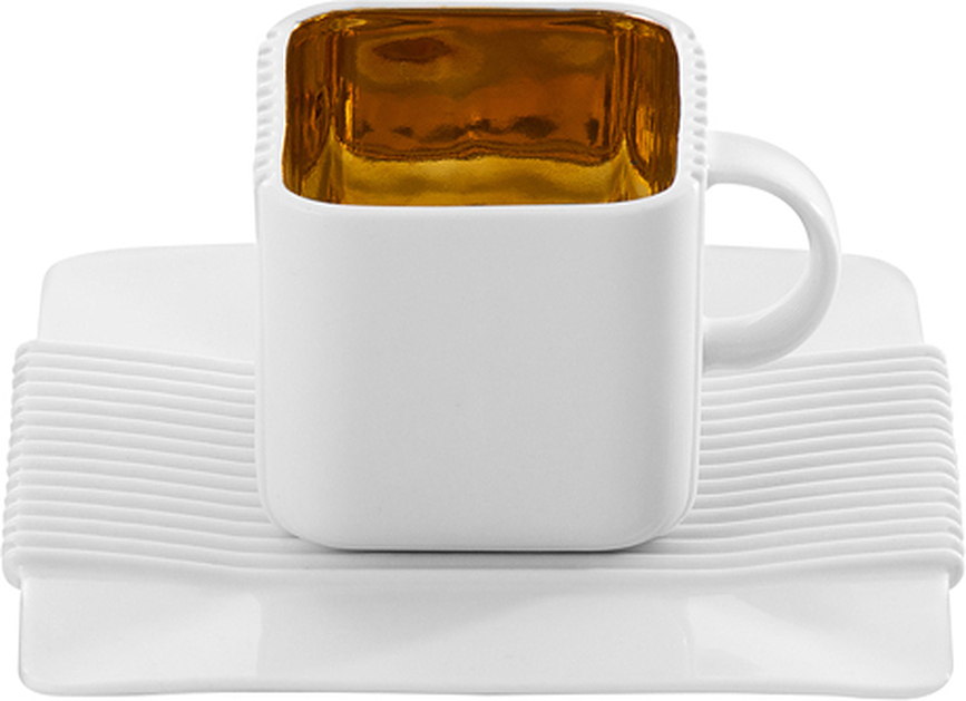 Taza con Plato System, blanca, con detalles dorados