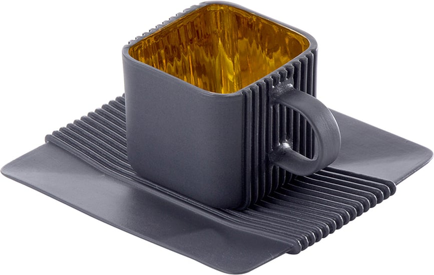 Tazza System antracite dorata con piattino