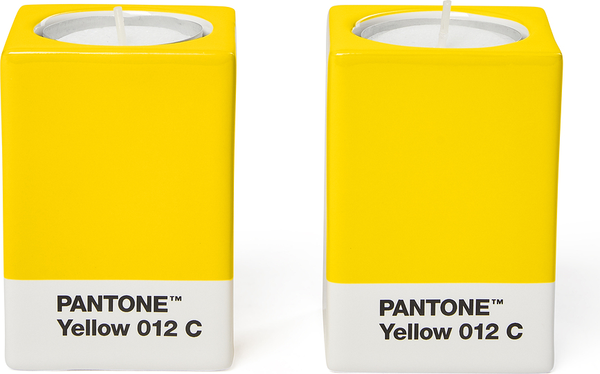 Candelabros Pantone, para velas clásicas o tealights, amarillos, Set de 2 piezas
