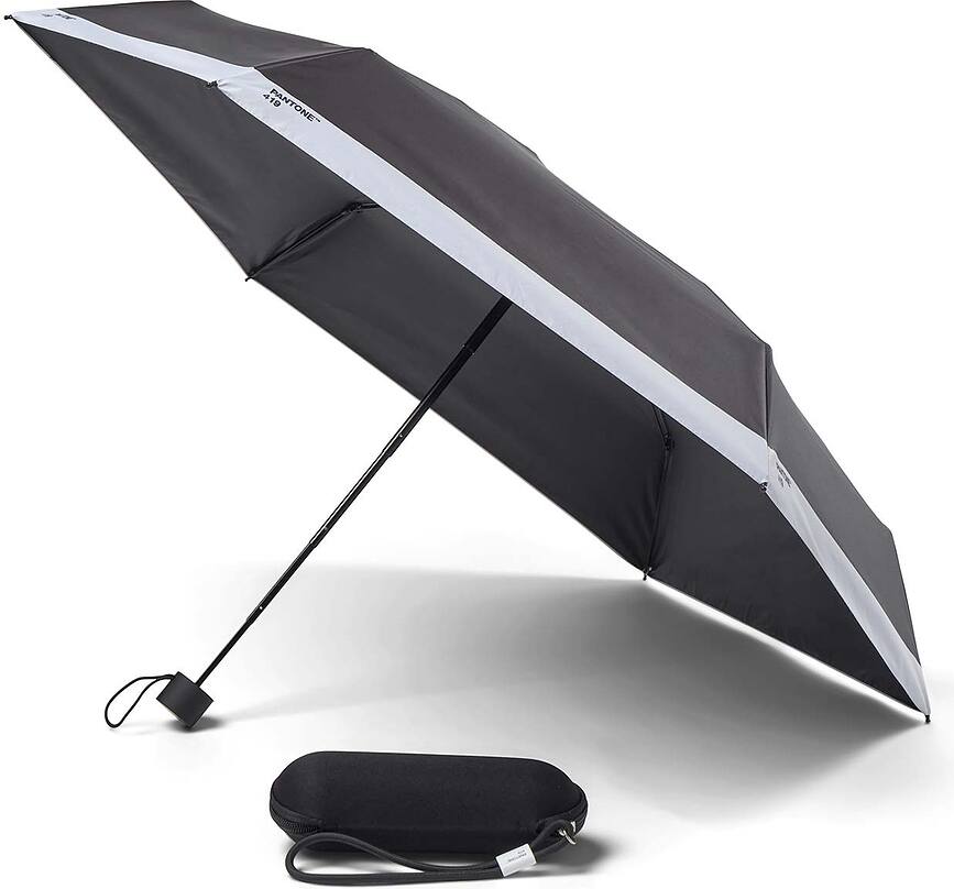 Paraguas de viaje Pantone, negro, con funda