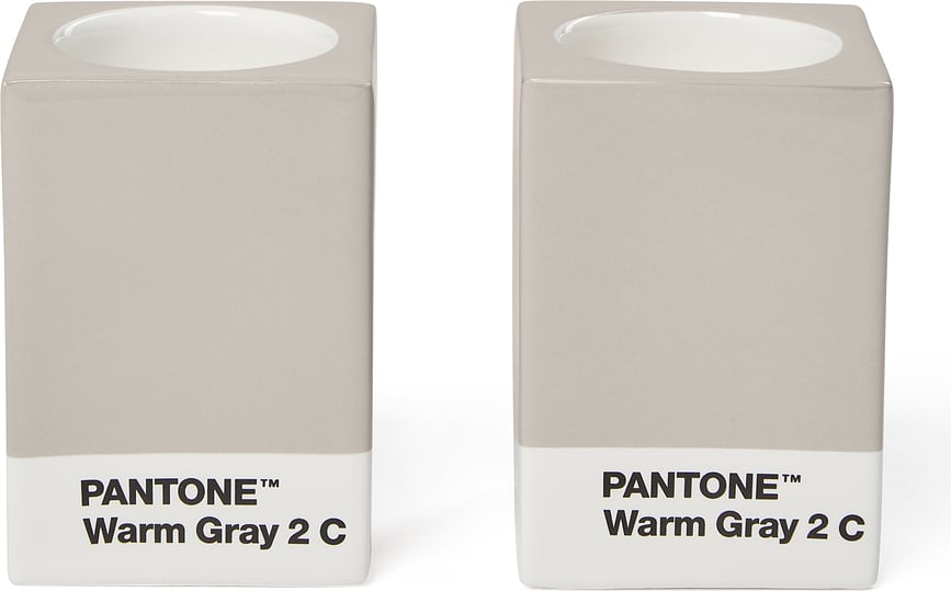 Suporturi lumânări Pantone, pentru lumânări clasice sau tealight, gri cald, 2 buc.