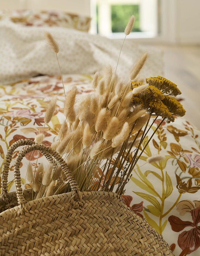 Floral Fiesta Parure de Lit 140 x 200 cm, brun-jaune, avec taie d'oreiller 70 x 90 cm