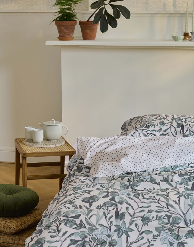 Floral Fiesta Posteljnina, 135 x 200 cm, zelena, s prevleko za vzglavnik 60 x 80 cm