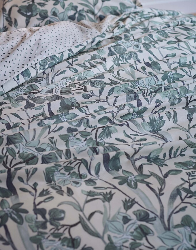 Funda Nórdica Floral Fiesta, 135 x 200 cm, verde, con funda de almohada 60 x 80 cm