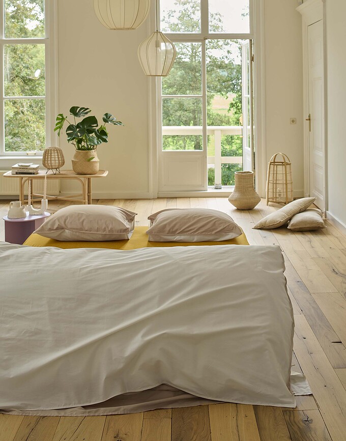 Funda Nórdica Two in One, 155 x 220 cm, beige claro, con funda de almohada 80 x 80 cm