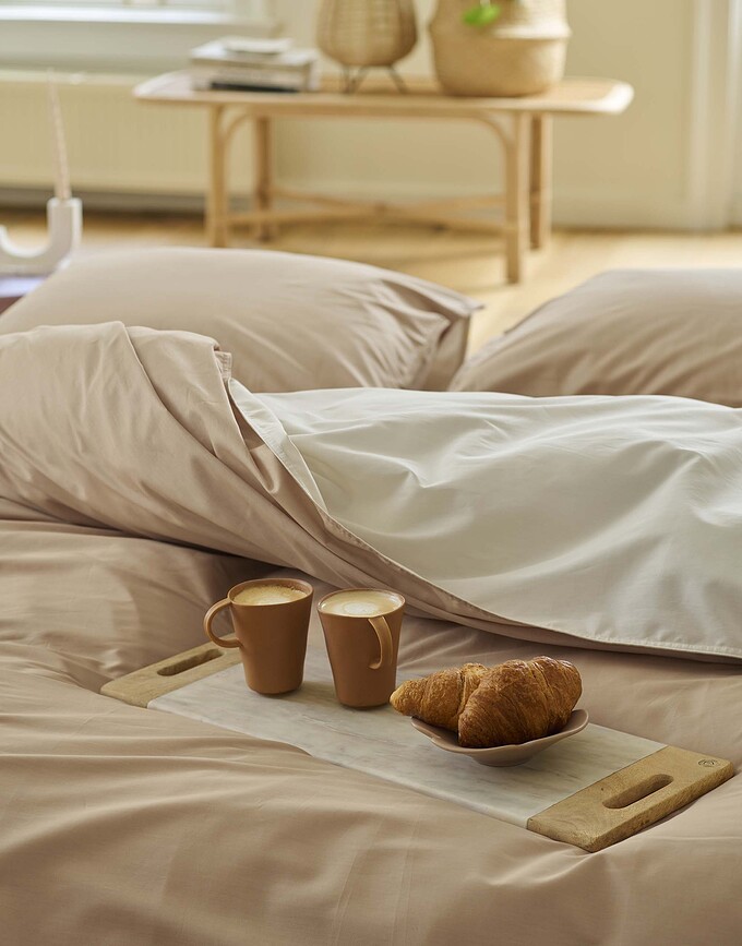 Funda Nórdica Two in One, 155 x 220 cm, beige claro, con funda de almohada 80 x 80 cm