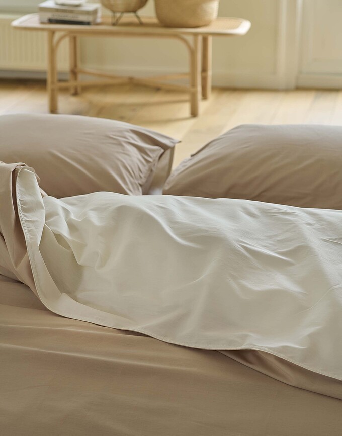 Funda Nórdica Two in One, 155 x 220 cm, beige claro, con funda de almohada 80 x 80 cm