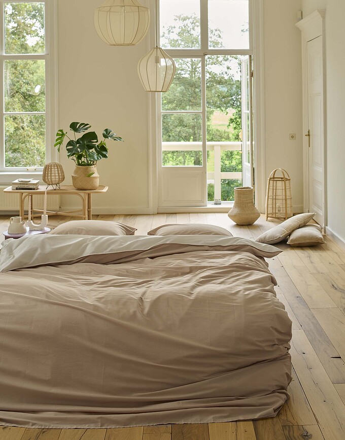 Funda Nórdica Two in One, 155 x 220 cm, beige claro, con funda de almohada 80 x 80 cm