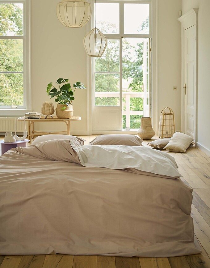 Funda Nórdica Two in One, 155 x 220 cm, beige claro, con funda de almohada 80 x 80 cm