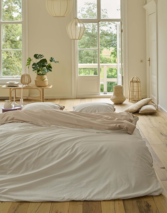 Funda Nórdica Two in One, 155 x 220 cm, beige claro, con funda de almohada 80 x 80 cm