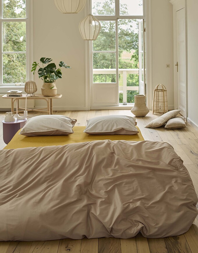 Two in One Parure de Lit 140 x 200 cm, beige clair, avec taie d'oreiller 70 x 90 cm