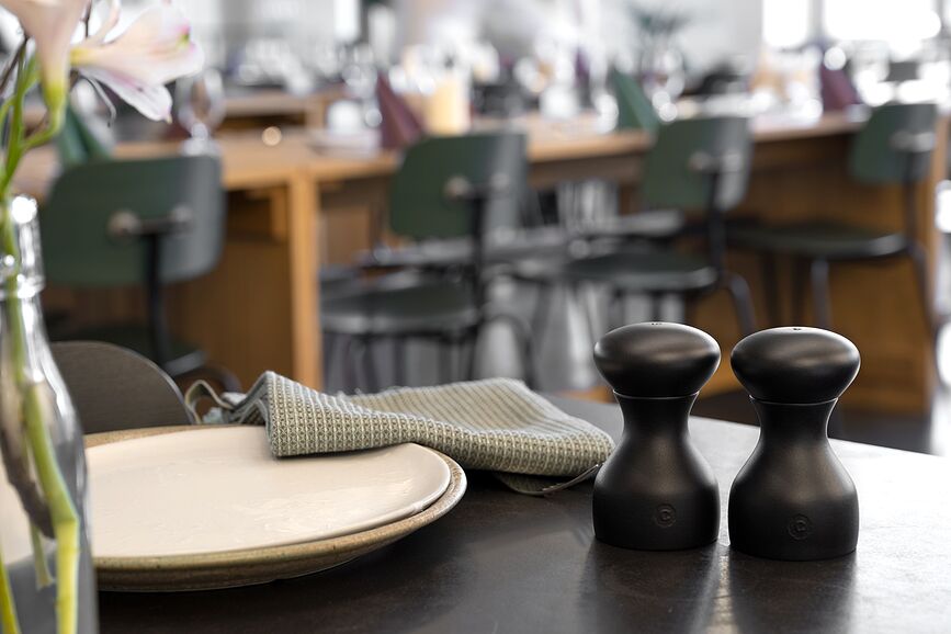 Molinillos de sal y pimienta de madera de haya Lyon, negros, 2 unidades