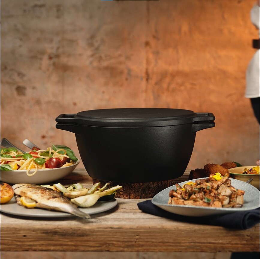 Olla de hierro fundido Kim Bo, 6,4 L, multifuncional, con tapa grill