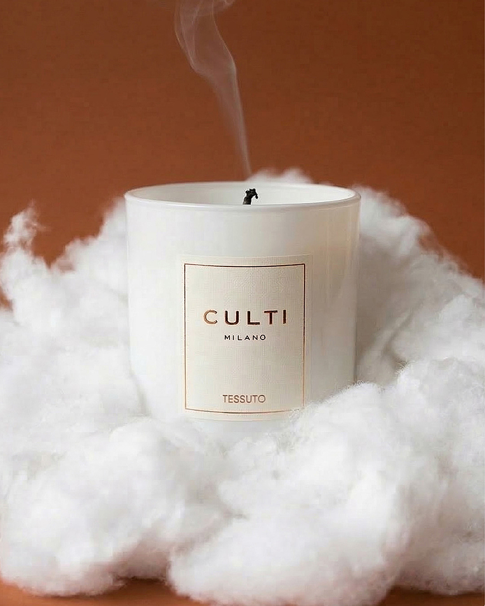 Culti Tessuto duftlys 550 g, hvidt i blankt glas