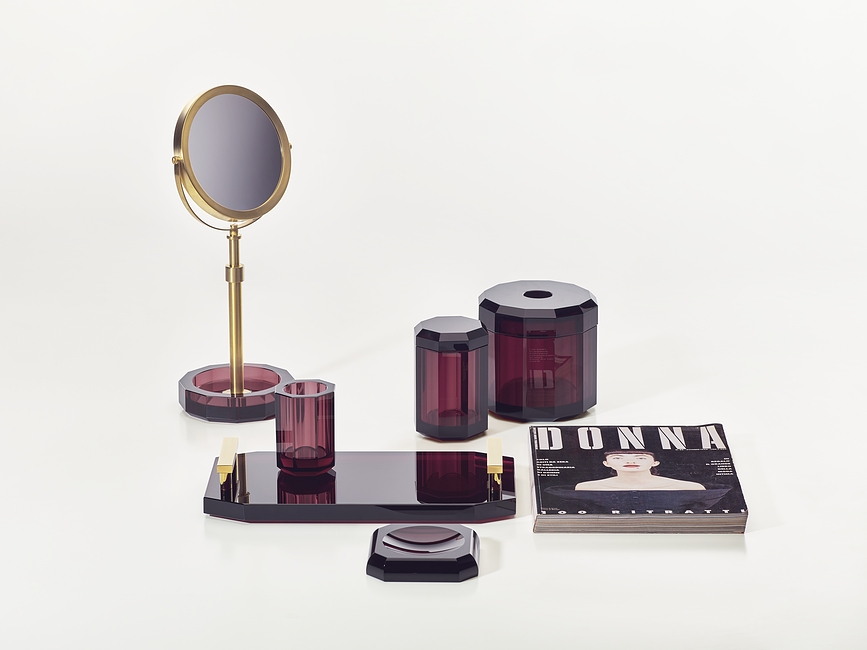 Bandeja de Baño Kristall, verde oscuro, con asas doradas mate