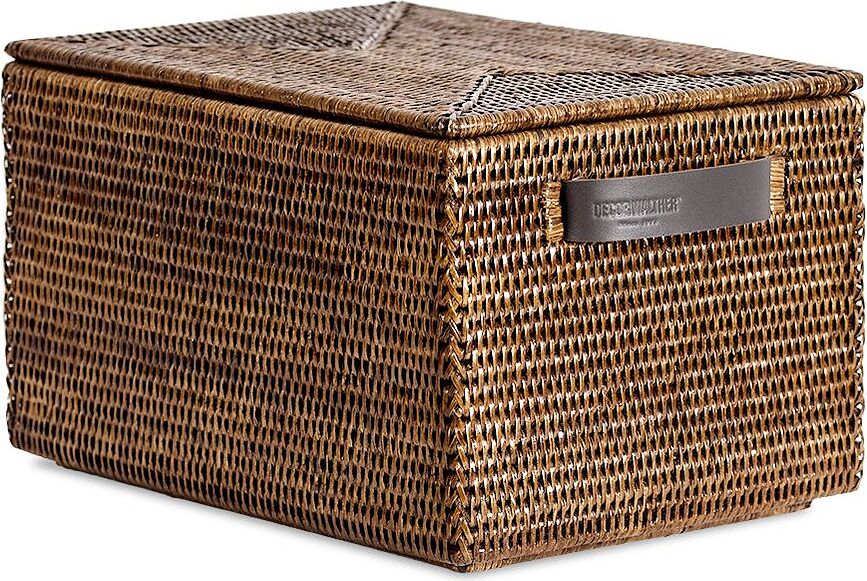 Basket Panier de Rangement avec couvercle, brun, en rotin