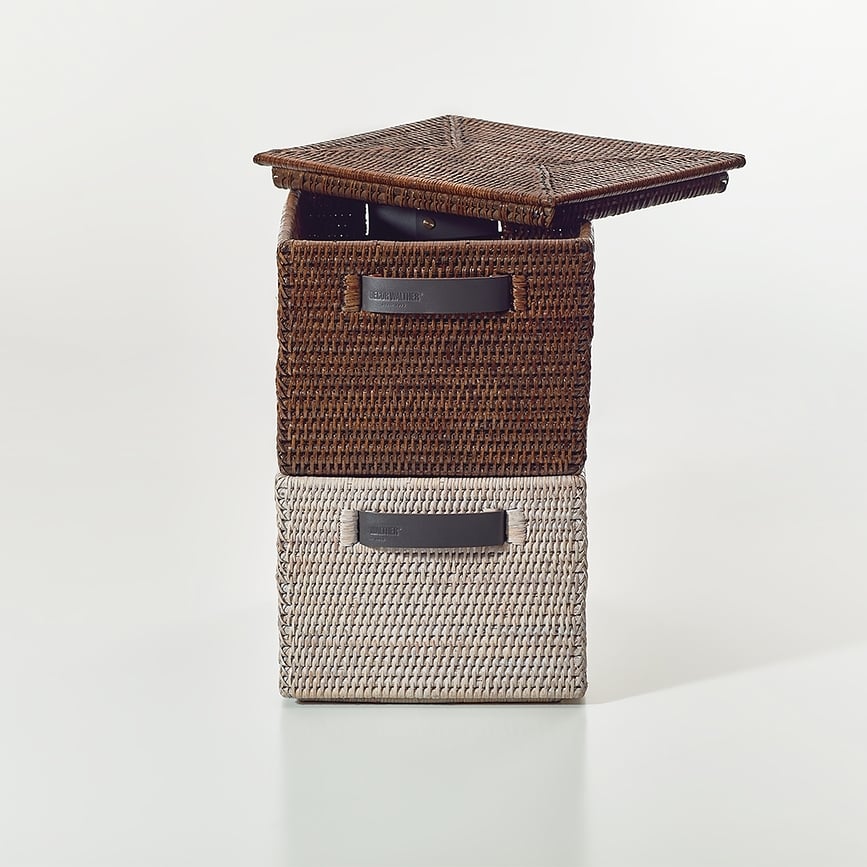 Basket Panier de Rangement avec couvercle, brun, en rotin