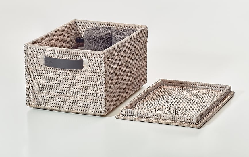 Basket Panier de Rangement avec couvercle, brun, en rotin