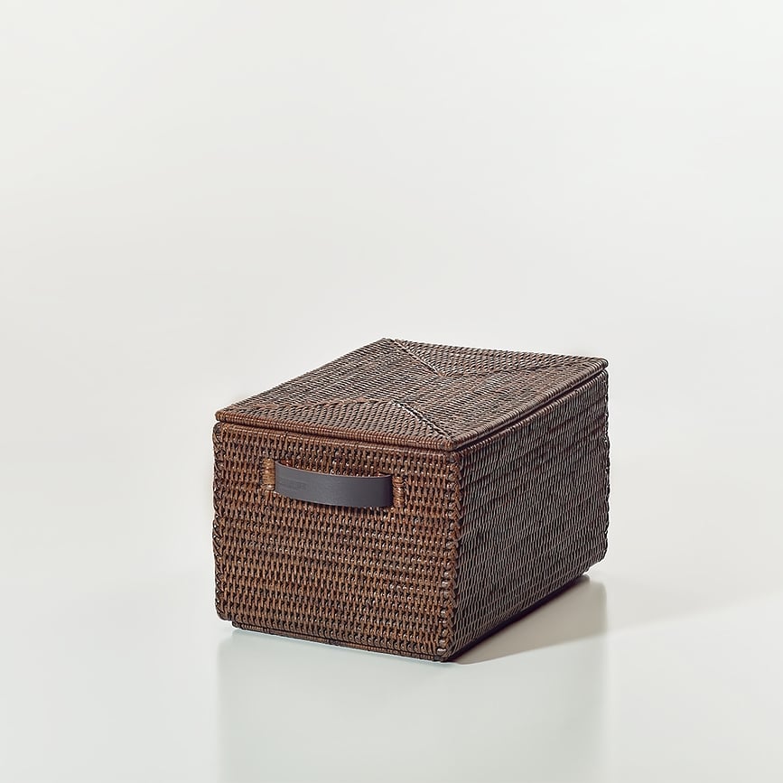Basket Panier de Rangement avec couvercle, brun, en rotin