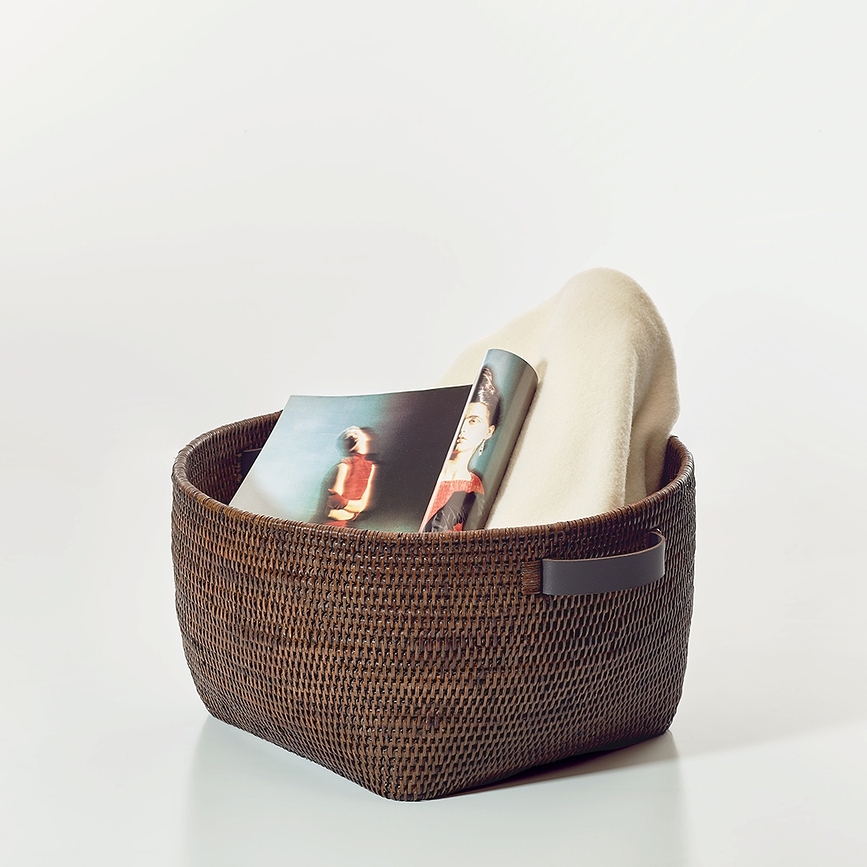 Basket Panier de Rangement, rond, marron, en rotin