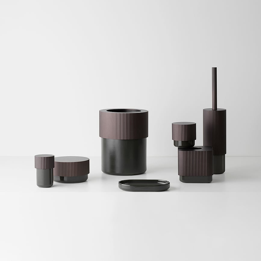 Bote de baño Of Line 16,5 cm, negro con tapa marrón