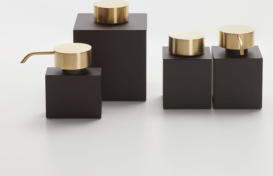 Bote de baño Century, de metal, 17 cm, color oro mate oscuro, con tapa