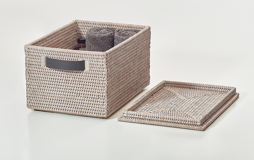 Cesto de Almacenaje de ratán Basket, marrón, con tapa