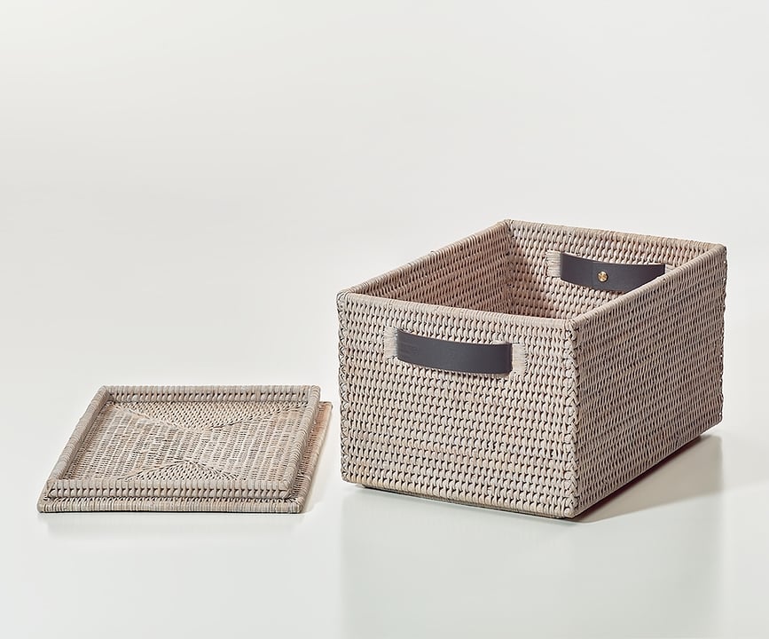 Cesto de Almacenaje de ratán Basket, marrón, con tapa