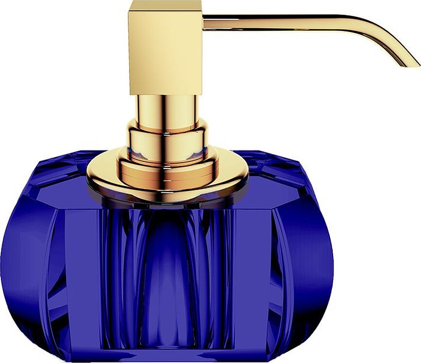 Dispensador de Jabón Kristall, azul oscuro, con bomba dorada