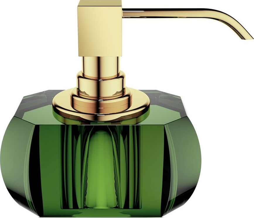 Dispensador de jabón Kristall, verde, con bomba dorada